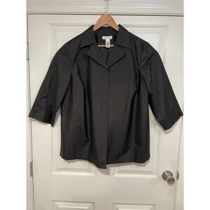 Womens 16 100% Silk 3/4 Sleeve Button Front Jacket Black Topper Blazer ELiSABETH